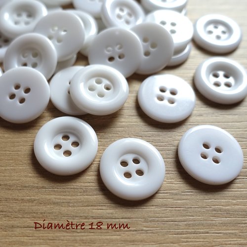 5 boutons ronds couleur blanche - 18 mm