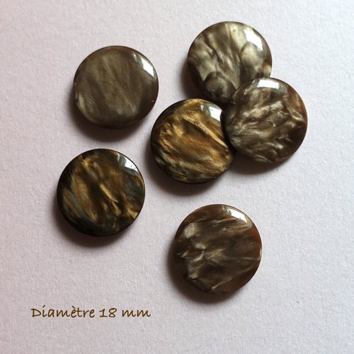 6 boutons ronds vintage marrons aspect marbré - 18 mm