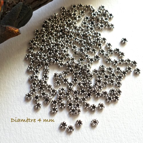 100 perles intercalaires argentées 4 mm