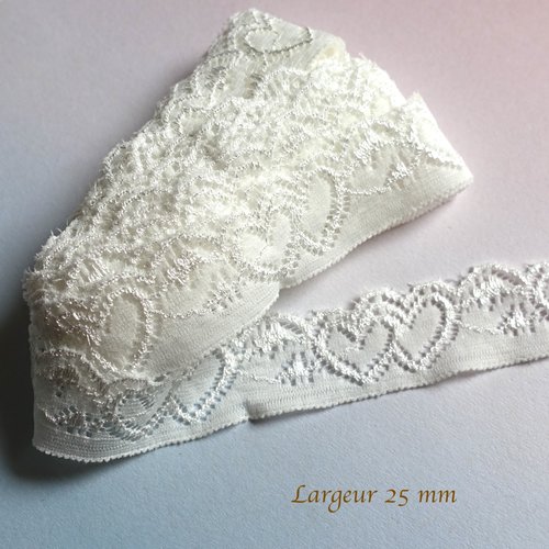Dentelle stretch - ruban élastique blanc motifs coeurs