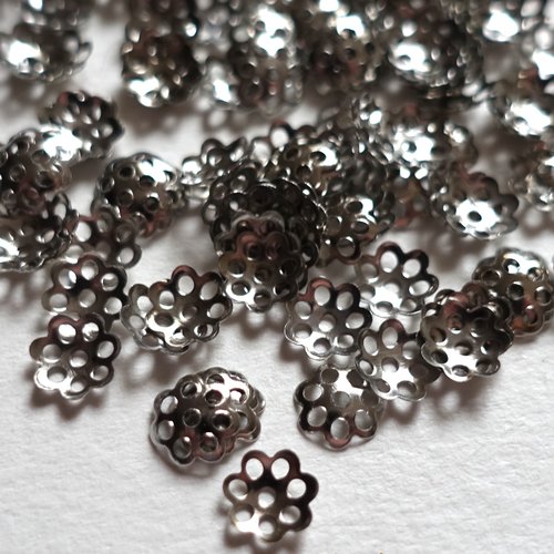 300 perles calottes métal couleur argent foncé