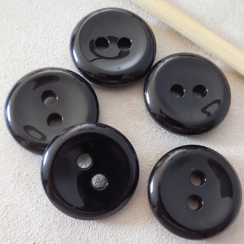 5 boutons ronds noirs - 28 mm