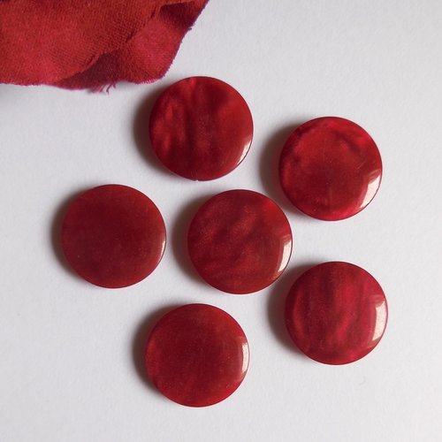 6 boutons ronds rouge nacré - 15 mm