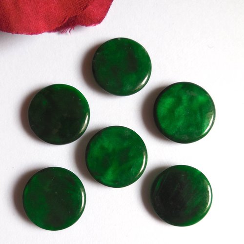 6 boutons ronds vert nacré - 15 mm