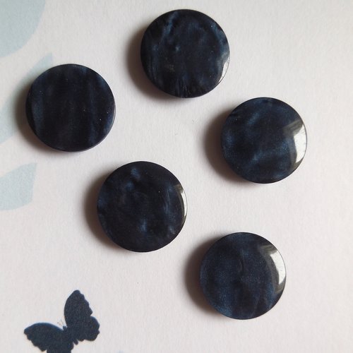 5 boutons ronds bleu foncé nacré - 15 mm