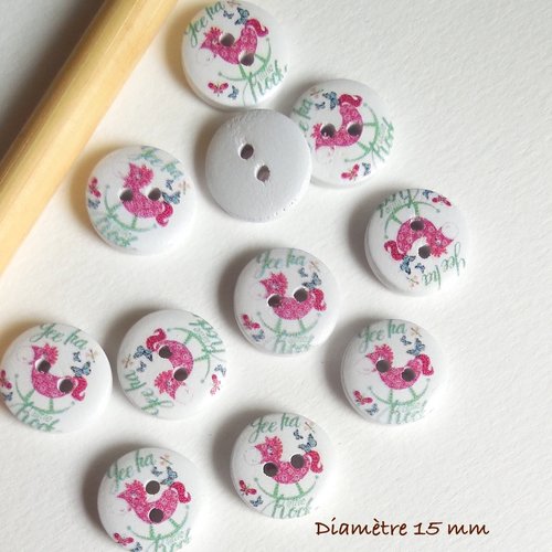11 boutons en bois motif cheval à bascule