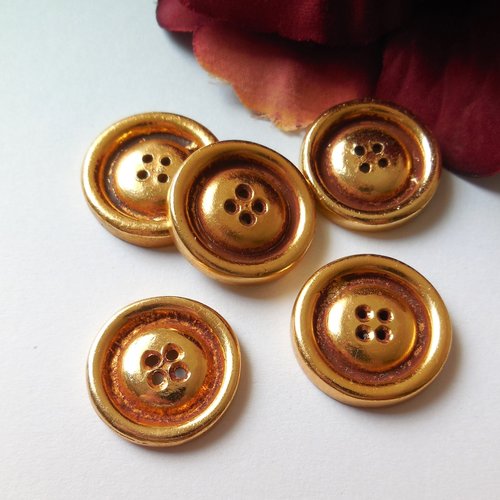 5 boutons anciens résine dorée - 25 mm