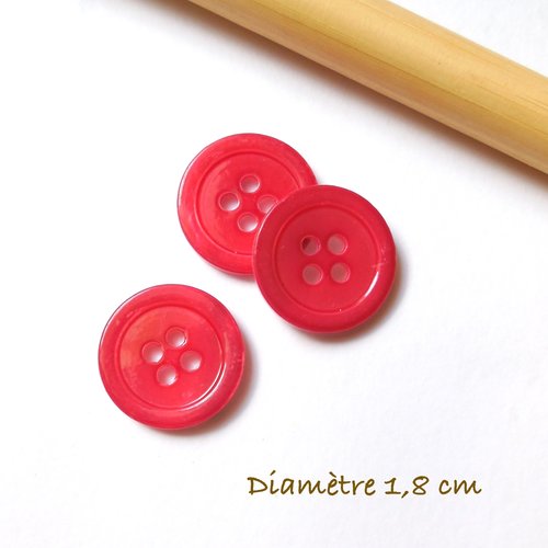 3 boutons ronds nacre véritable rouge - 18 mm