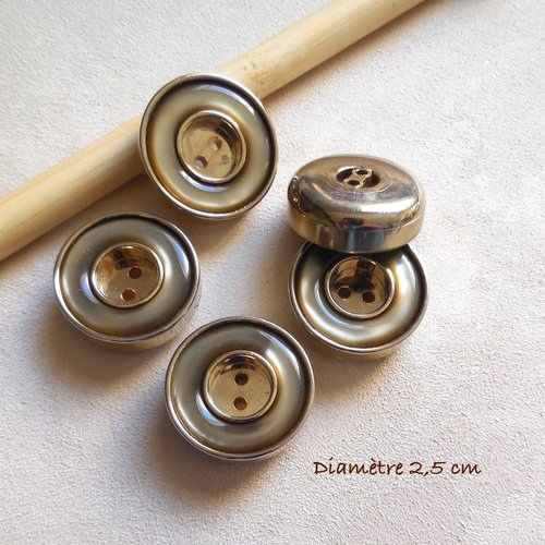 5 boutons ronds vintage 25 mm