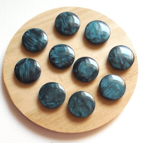 10 boutons verts aspect marbré - 18 mm