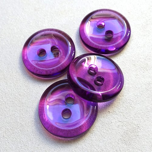 4 boutons ronds transparents violets - 28 mm