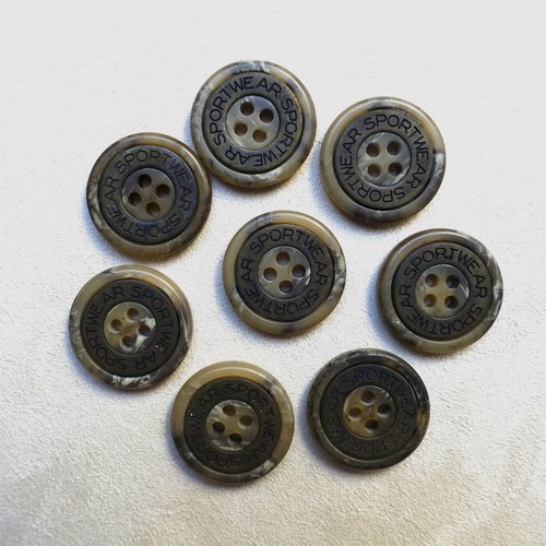 8 boutons ronds marrons sportwear - 20 mm