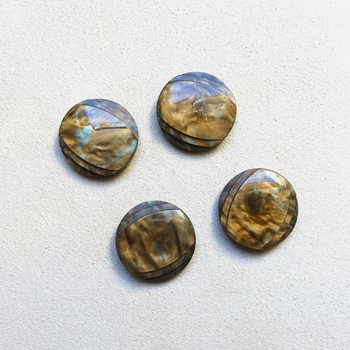 4 boutons vintage marrons aspect marbré vert - 20 mm
