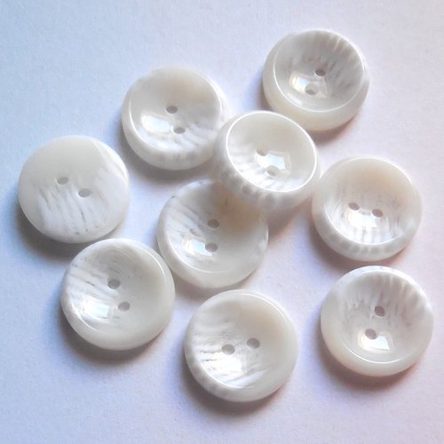 9 boutons ronds blancs vintage - 20 mm