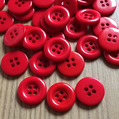 6 boutons ronds rouges 18 mm