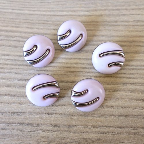 5 boutons ronds vintage rose et argent - 18 mm