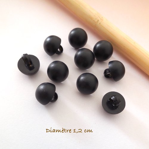 10 boutons demi boules noirs - 12 mm