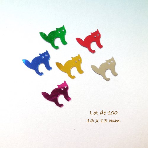 100 sequins paillettes métallisées - motif chats multicolores