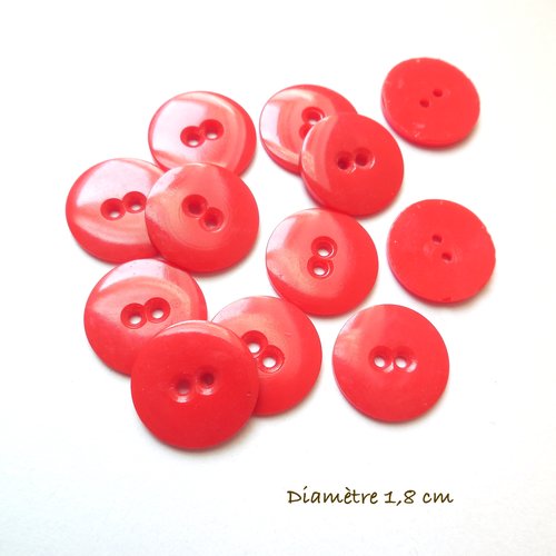12 boutons ronds vintage couleur rouge - 18 mm