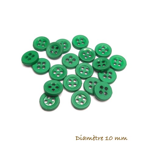20 petits boutons ronds verts - 10 mm