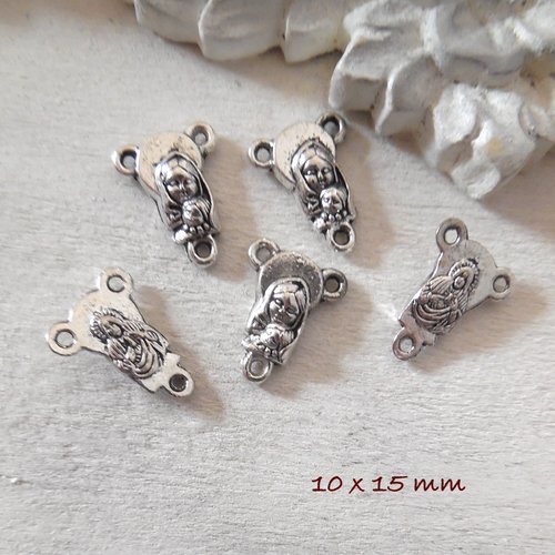 5 connecteurs en métal - motif vierge à l'enfant - pendentif - breloque