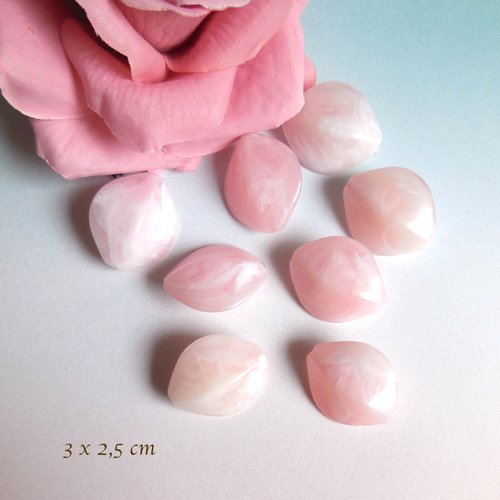 Grosse perle acrylique rose veiné blanc