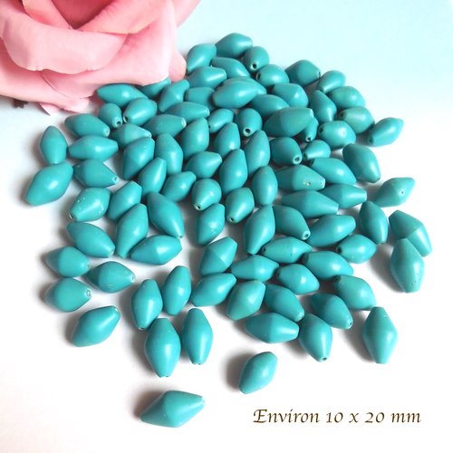 94 perles artisanales bleues - forme olive - céramique