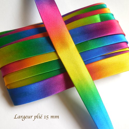 Ruban biais replié - satin multicolore arc-en-ciel - 15 mm