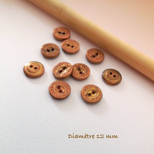10 petits boutons ronds - couleur cuivre - 12 mm