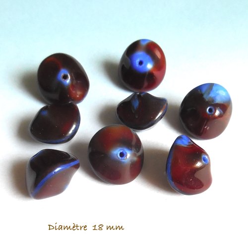 8 perles pâte de verre - forme irrégulière - marron et bleu