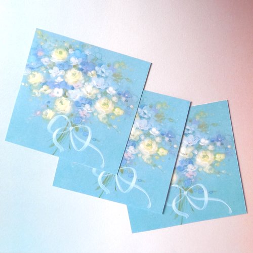 3 petites cartes - motif floral sur fond bleu