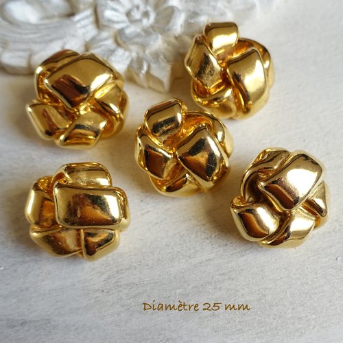 5 boutons vintage aspect métal doré