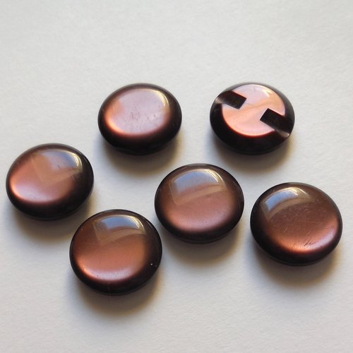 6 boutons ronds marron nacré - 22 mm