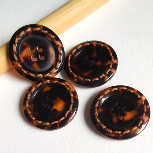 4 boutons ronds vintage marron et beige