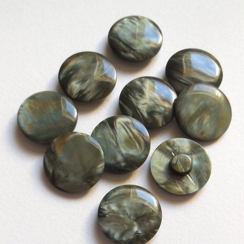 10 boutons ronds vintage acrylique vert marbré