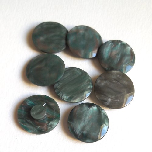 8 boutons ronds vintage acrylique gris vert marbré