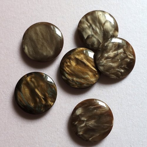 6 boutons ronds vintage acrylique gris marron marbré