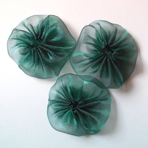 3 yoyos en tissu faits main - organza vert 5,5 cm