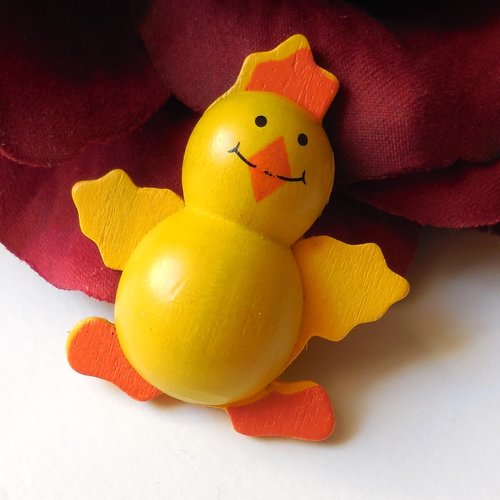 1 cabochon en bois poussin jaune