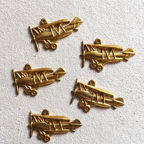 5 breloques pendentifs forme avion - laiton couleur or