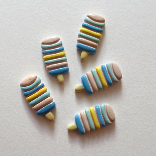 5 cabochons embellissements forme bâtonnet esquimau couleurs pastel