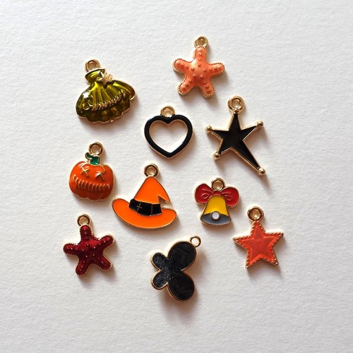 Lot de 10 pendentifs en métal émaillé - loisirs créatifs - création bijoux