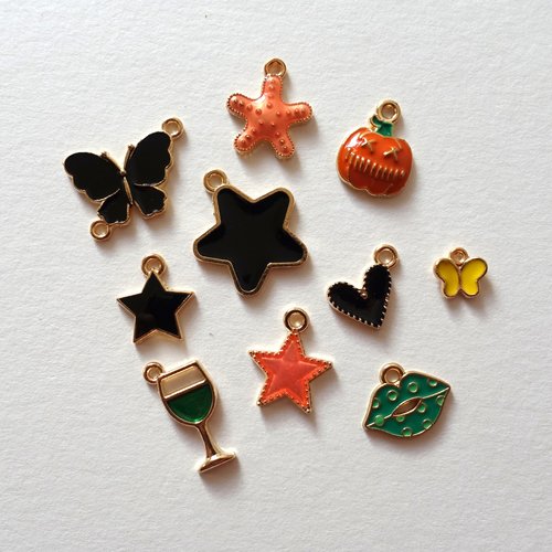 Lot de 10 pendentifs en métal émaillé - loisirs créatifs - création bijoux