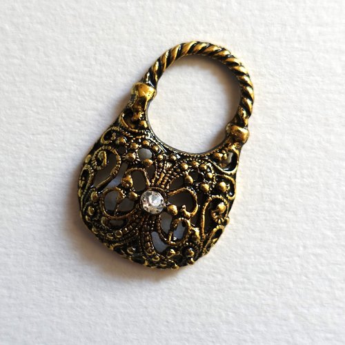Pendentif charm breloque forme sac à main - métal doré et strass