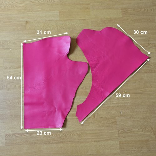 2 coupons de cuir véritable de vachette - couleur magenta-fuchsia