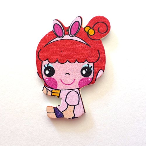 Pendentif cabochon en bois motif fillette