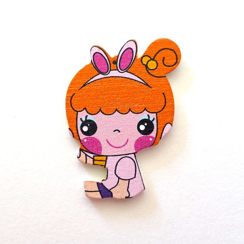Pendentif cabochon en bois motif fillette