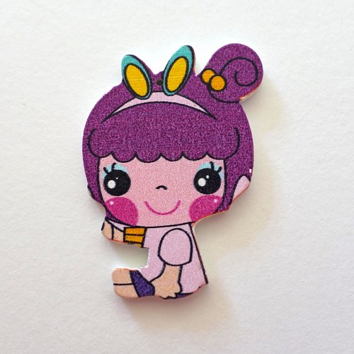 Pendentif cabochon en bois motif fillette