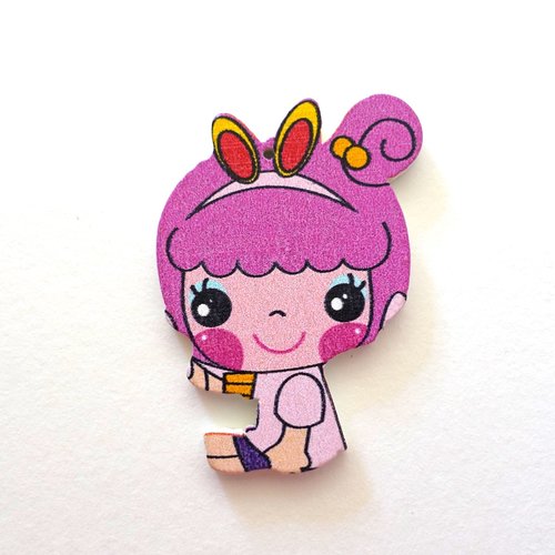 Pendentif cabochon en bois motif fillette