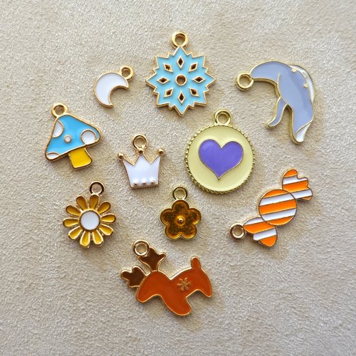 Lot de 10 pendentifs en métal émaillé - loisirs créatifs - création bijoux